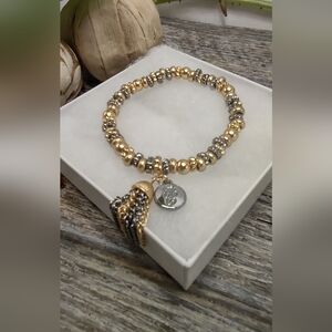 NIB Elegant BELK Gold and Silver Beaded Bracelet With Tassle